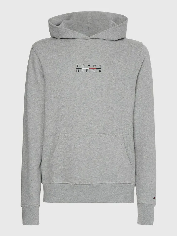 Tommy Hilfiger Logo Embroidery Hoody Light Grey Heather Mens Sweatshirts and Hoodies Gift 4 You