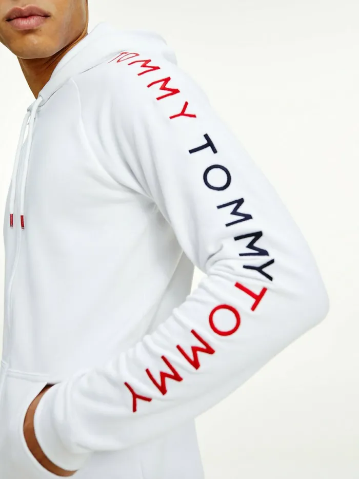 Tommy Hilfiger Logo Embroidery Hoody White Mens Loungewear and Nightwear