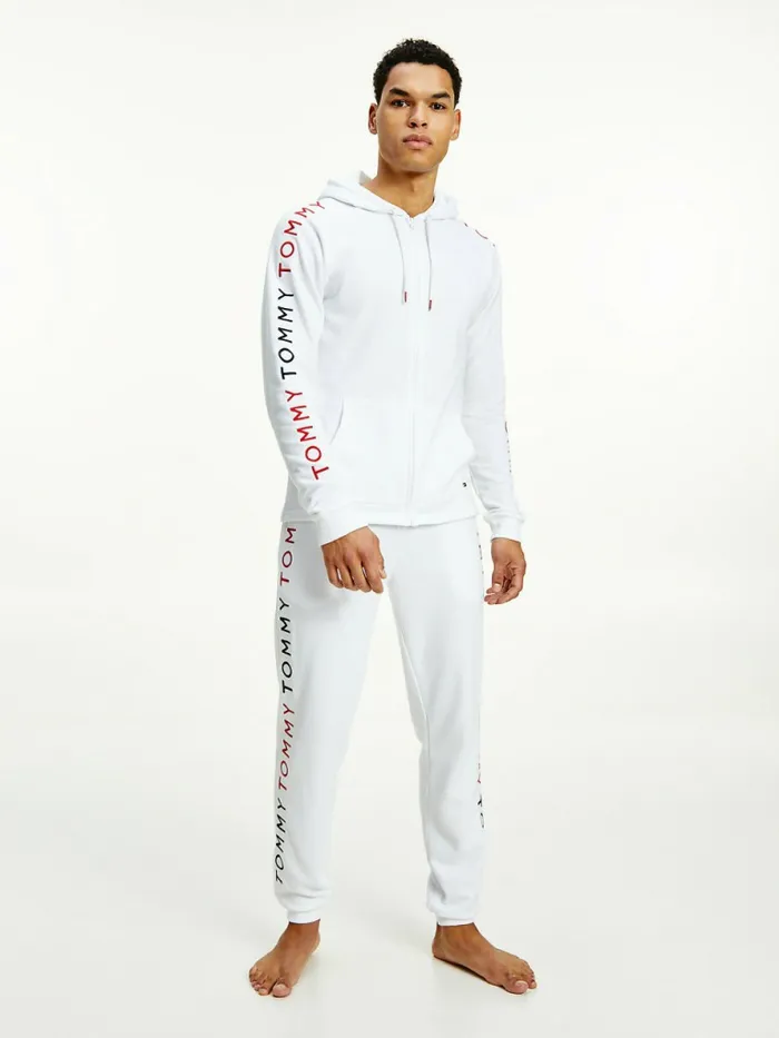 Tommy Hilfiger Logo Embroidery Hoody White Mens Loungewear and Nightwear
