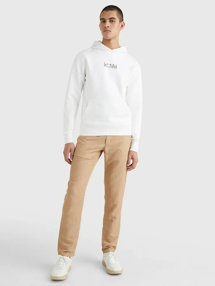 Tommy Hilfiger Logo Embroidery Hoody White Mens Sweatshirts and Hoodies Near Me