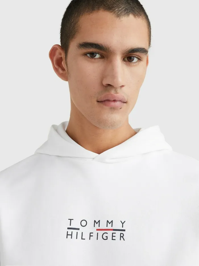Tommy Hilfiger Logo Embroidery Hoody White Mens Sweatshirts and Hoodies Near Me