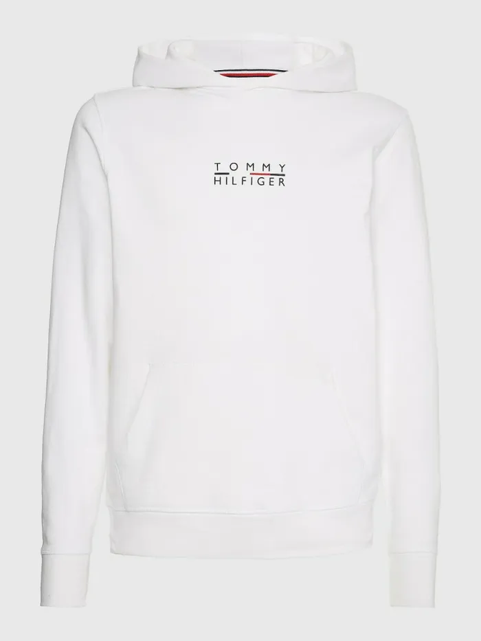 Tommy Hilfiger Logo Embroidery Hoody White Mens Sweatshirts and Hoodies Near Me