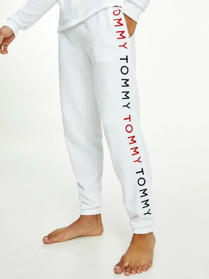 Tommy Hilfiger Logo Embroidery Joggers White Mens Loungewear and Nightwear