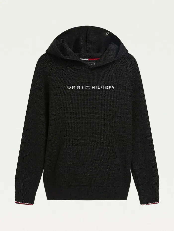 Tommy Hilfiger Logo Embroidery Knitted Hoody Black Boys Jumpers and Cardigans Gift Ideas Tommy Hilfiger Logo Embroidery Knitted Hoody Black Boys Jumpers and Cardigans Gift Ideas