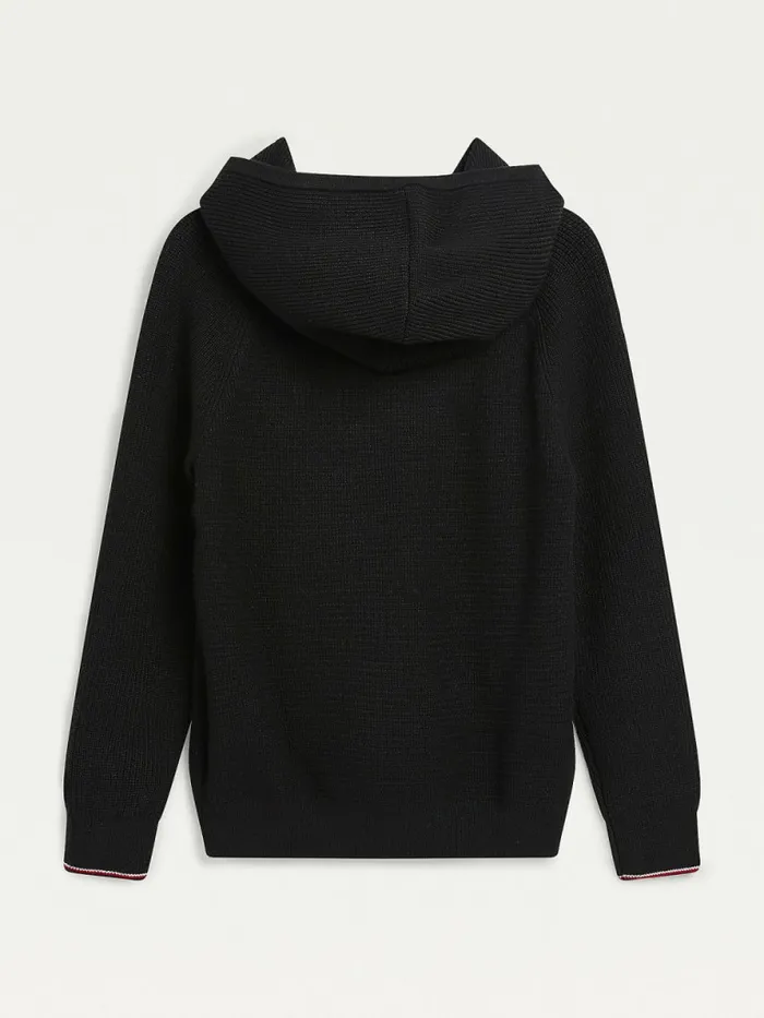 Tommy Hilfiger Logo Embroidery Knitted Hoody Black Boys Jumpers and Cardigans Gift Ideas
