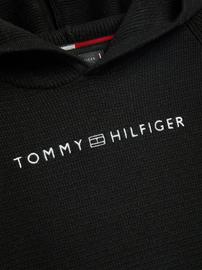 Tommy Hilfiger Logo Embroidery Knitted Hoody Black Boys Jumpers and Cardigans Gift Ideas