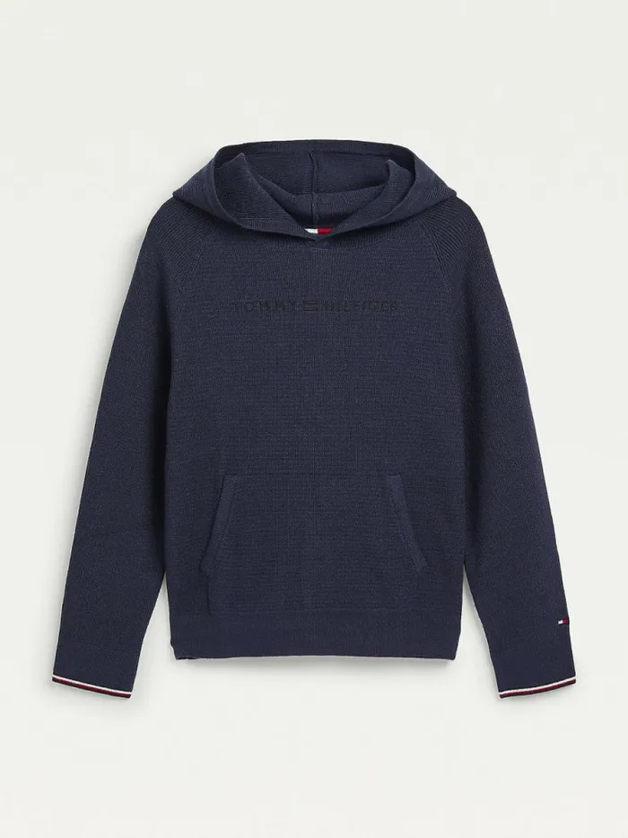 Tommy Hilfiger Logo Embroidery Knitted Hoody Twilight Navy Boys Jumpers and Cardigans Gift Ideas Tommy Hilfiger Logo Embroidery Knitted Hoody Twilight Navy Boys Jumpers and Cardigans Gift Ideas