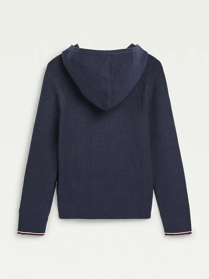 Tommy Hilfiger Logo Embroidery Knitted Hoody Twilight Navy Boys Jumpers and Cardigans Gift Ideas