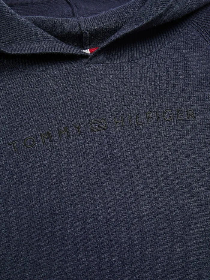 Tommy Hilfiger Logo Embroidery Knitted Hoody Twilight Navy Boys Jumpers and Cardigans Gift Ideas