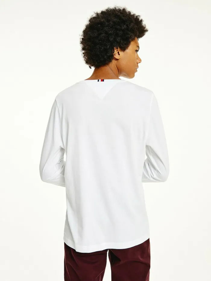 Tommy Hilfiger Logo Embroidery Long Sleeve TShirt White Mens TShirts Sale
