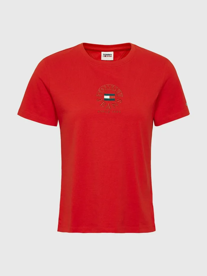 Tommy Hilfiger Logo Embroidery Slim Fit TShirt Deep Crimson Womens TShirts Popular