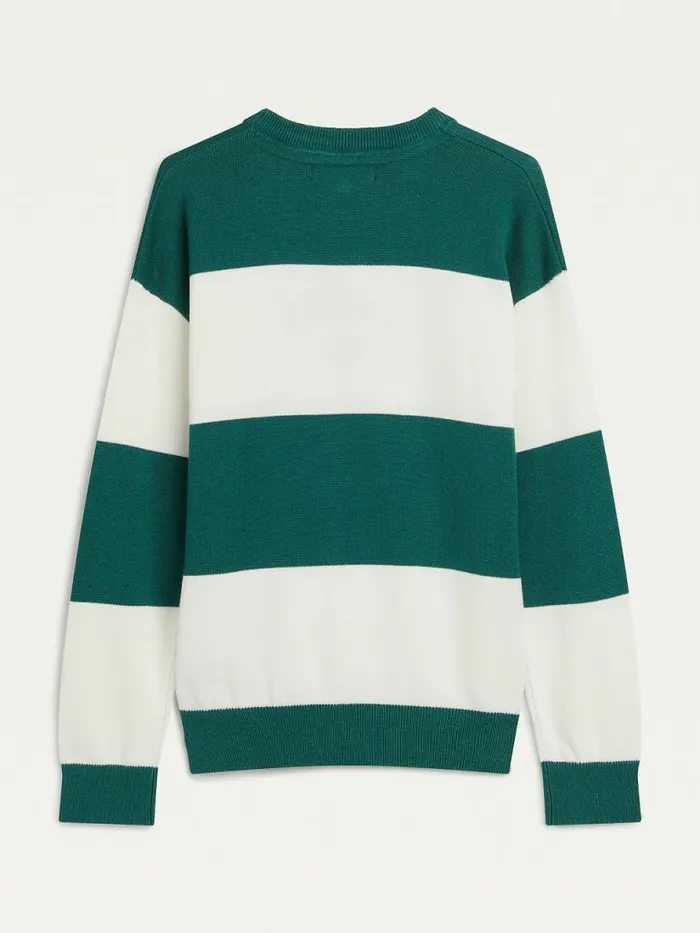 Tommy Hilfiger Logo Embroidery Stripe Crew Neck Jumper Rural Green Boys Jumpers and Cardigans Fashion