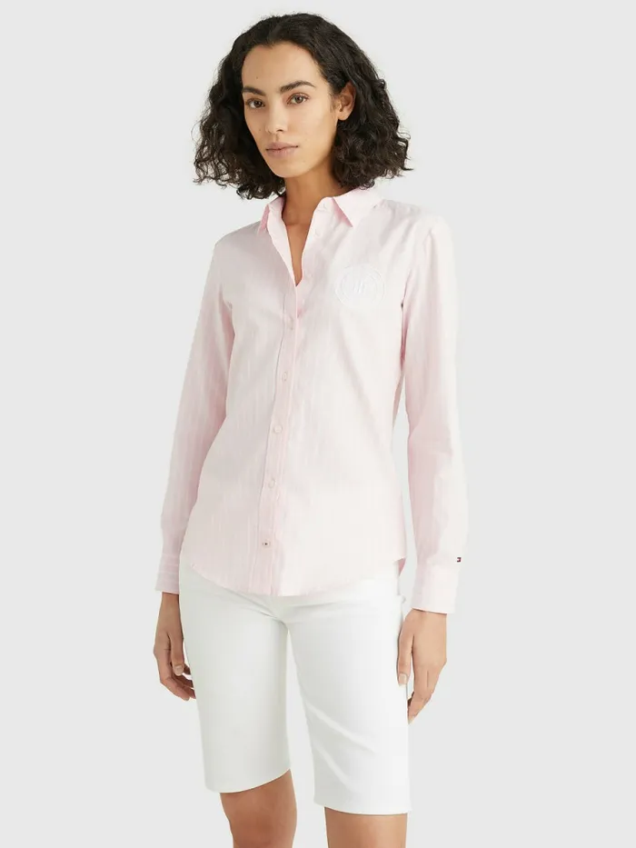 Tommy Hilfiger Logo Embroidery Stripe Regular Fit Shirt Oxford StpWhitePastel Pink Womens Shirts and Blouses Gift Ideas Tommy Hilfiger Logo Embroidery Stripe Regular Fit Shirt Oxford StpWhitePastel Pink Womens Shirts and Blouses Gift Ideas