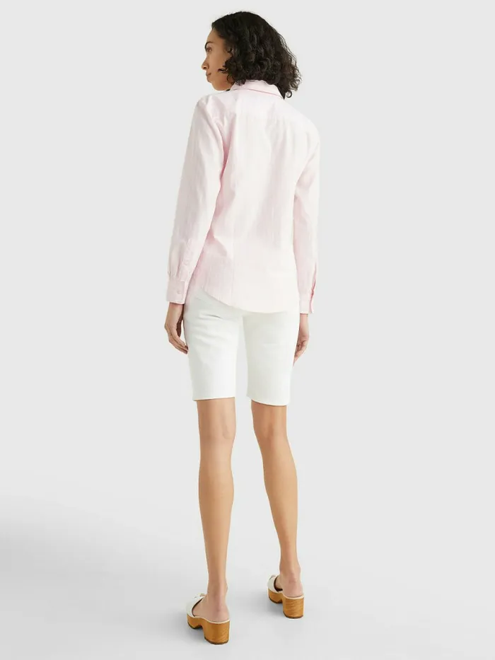 Tommy Hilfiger Logo Embroidery Stripe Regular Fit Shirt Oxford StpWhitePastel Pink Womens Shirts and Blouses Gift Ideas