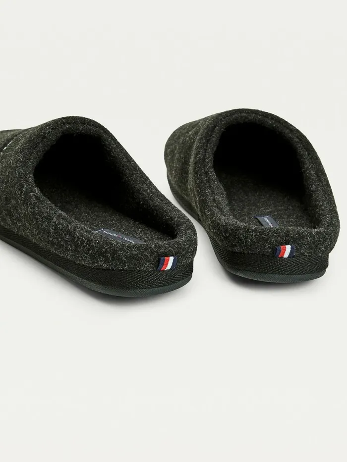 Tommy Hilfiger Logo Felt Home Slippers Black Mens Casual Shoes For Sale