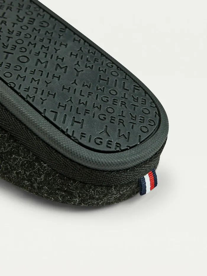 Tommy Hilfiger Logo Felt Home Slippers Black Mens Casual Shoes For Sale