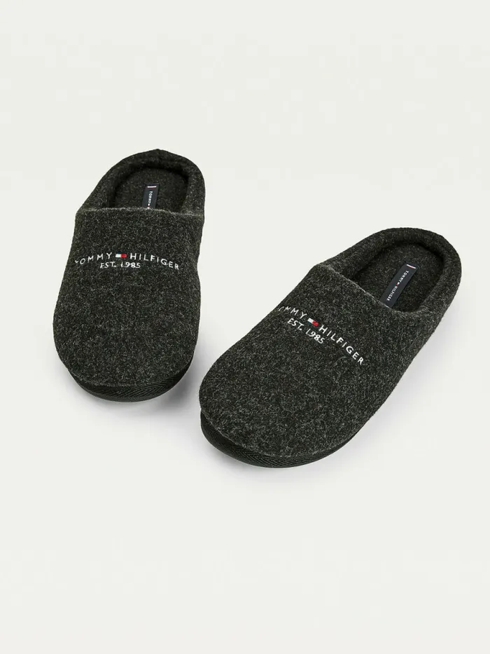 Tommy Hilfiger Logo Felt Home Slippers Black Mens Casual Shoes For Sale