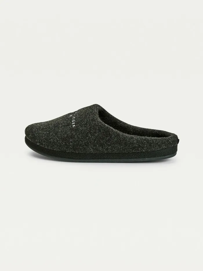 Tommy Hilfiger Logo Felt Home Slippers Black Mens Casual Shoes For Sale