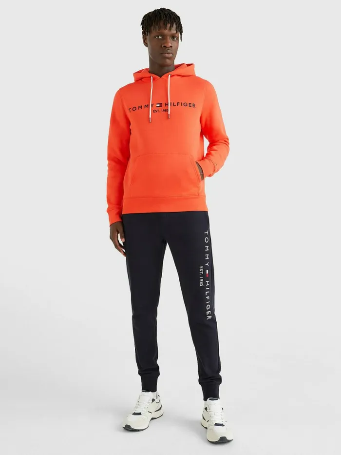 Tommy Hilfiger Logo Fleece Hoody Hawaiian Coral Mens Sweatshirts and Hoodies On Sale