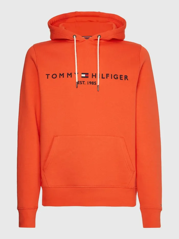 Tommy Hilfiger Logo Fleece Hoody Hawaiian Coral Mens Sweatshirts and Hoodies On Sale