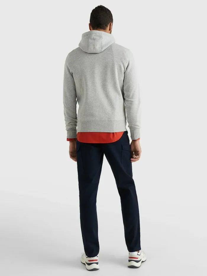 Tommy Hilfiger Logo Flex Fleece Hoody Cloud Htr Mens Essentials