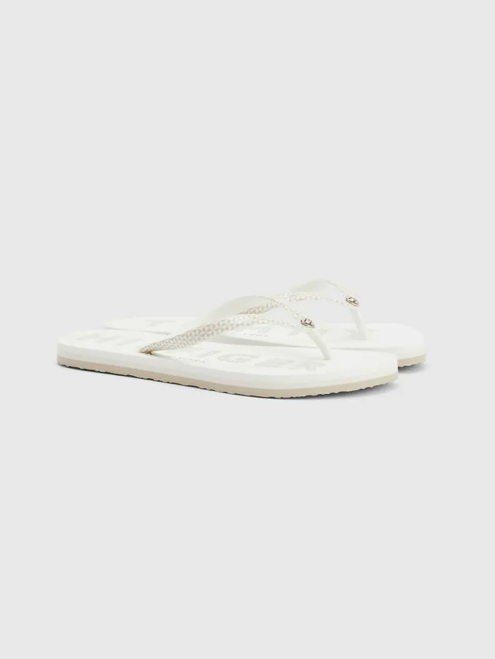 Tommy Hilfiger Logo FlipFlops White Womens Sandals Casaul