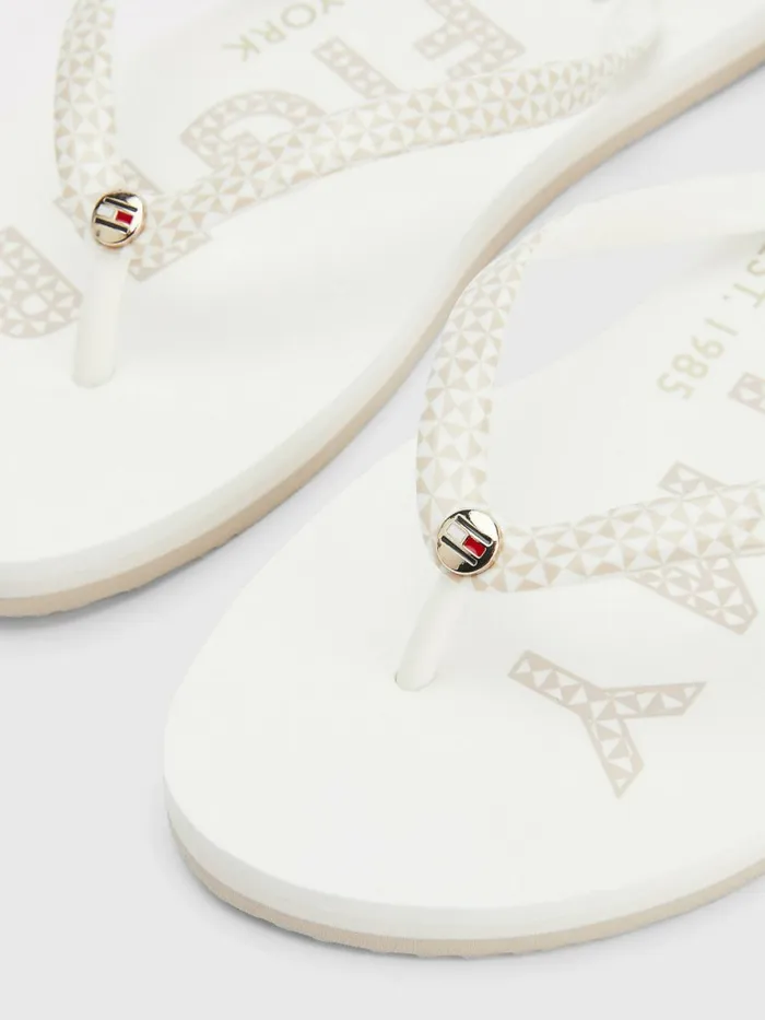 Tommy Hilfiger Logo FlipFlops White Womens Sandals Casaul
