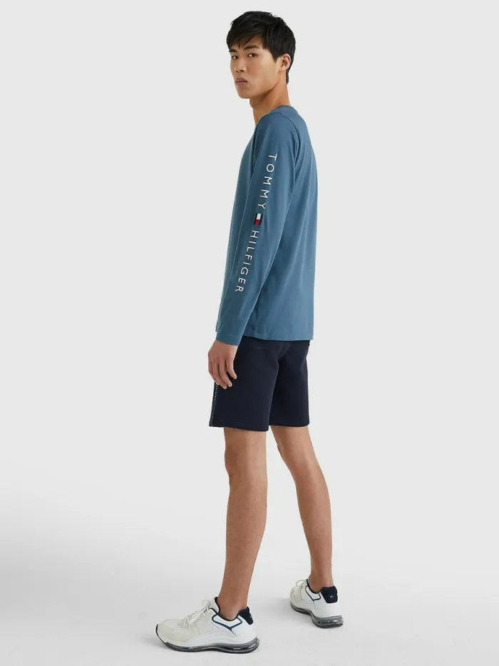 Tommy Hilfiger Logo Long Sleeve TShirt Charcoal Blue Mens TShirts Online