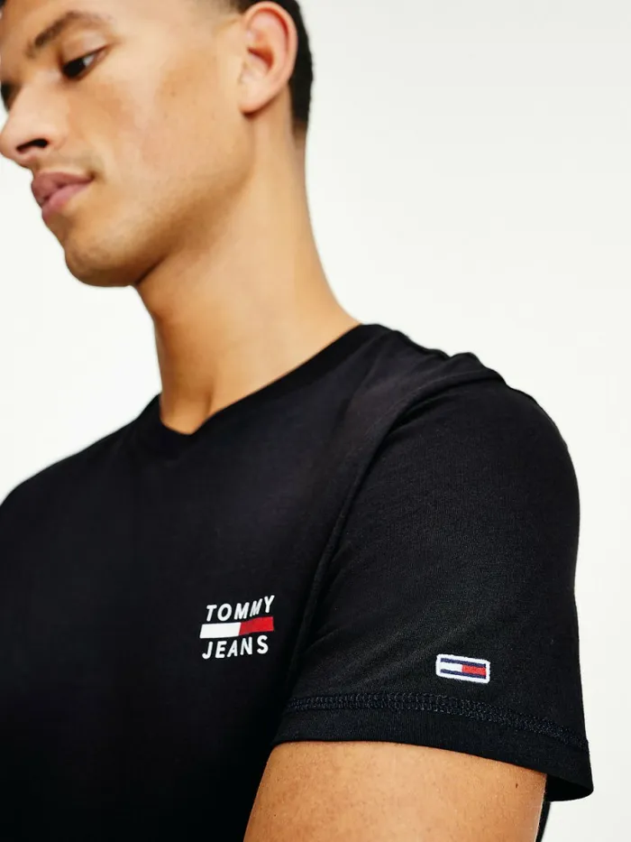 Tommy Hilfiger Logo Organic Cotton Slim Fit TShirt Black Mens TShirts Near Me