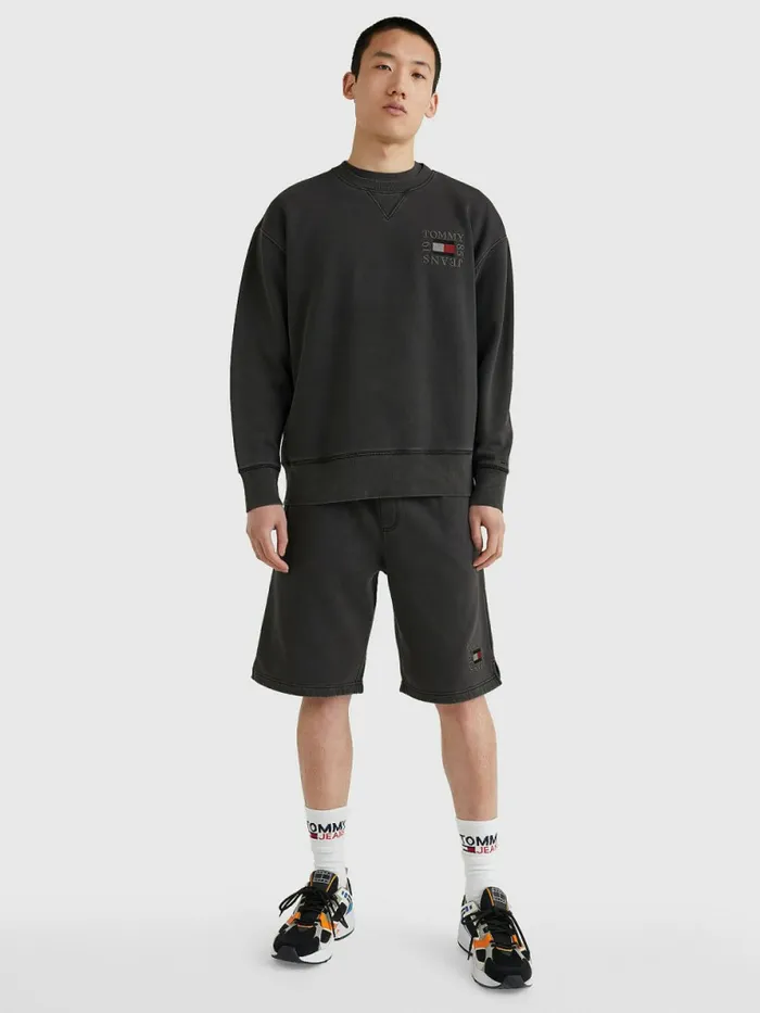Tommy Hilfiger Logo Patch Fleece Sweatshirt Black Mens Sweatshirts and Hoodies Cheap On Sale