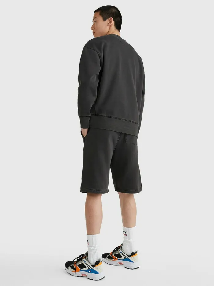 Tommy Hilfiger Logo Patch Fleece Sweatshirt Black Mens Sweatshirts and Hoodies Cheap On Sale