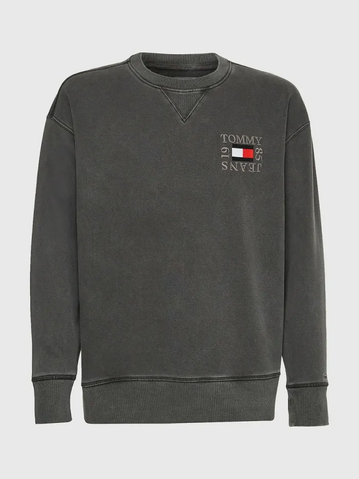 Tommy Hilfiger Logo Patch Fleece Sweatshirt Black Mens Sweatshirts and Hoodies Cheap On Sale