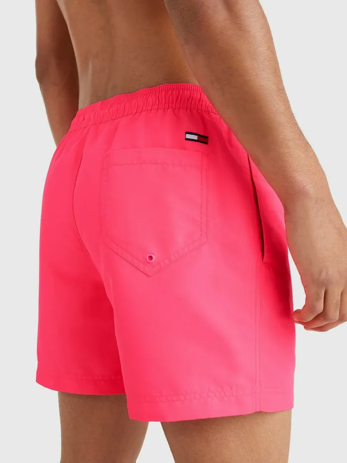 Tommy Hilfiger Logo Patch Mid Length Swim Shorts Hyper Pink Mens Swimwear Online