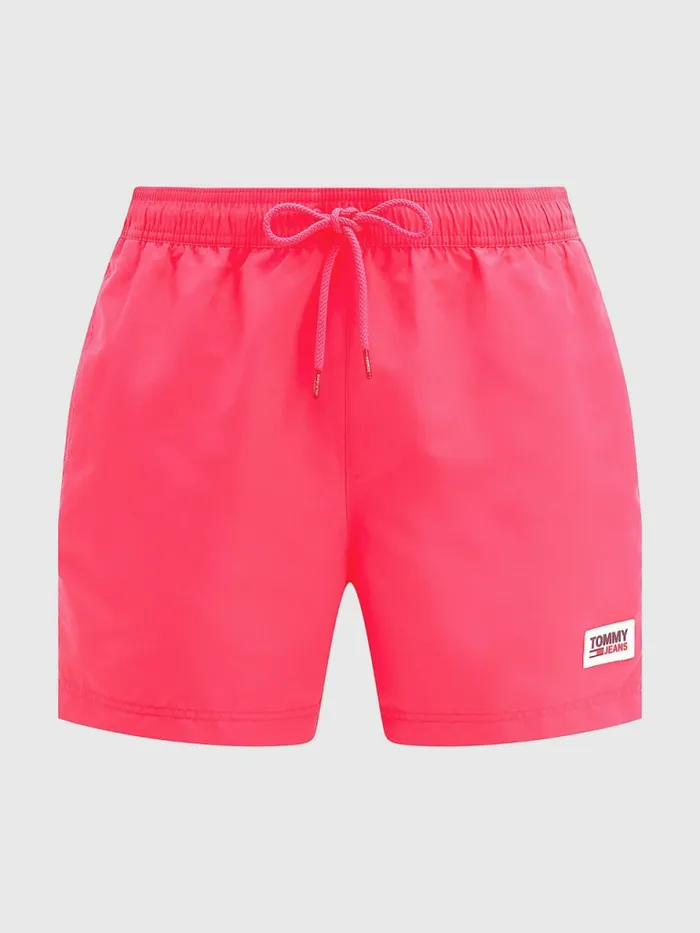 Tommy Hilfiger Logo Patch Mid Length Swim Shorts Hyper Pink Mens Swimwear Online