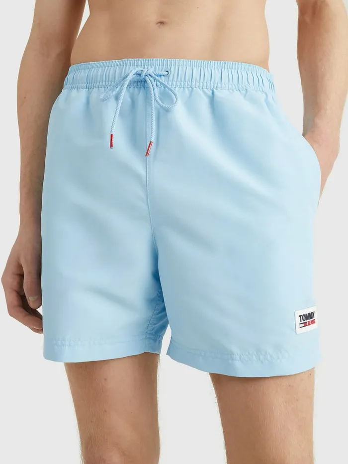Tommy Hilfiger Logo Patch Mid Length Swim Shorts Sail Blue Mens Swimwear Gift Ideas Tommy Hilfiger Logo Patch Mid Length Swim Shorts Sail Blue Mens Swimwear Gift Ideas