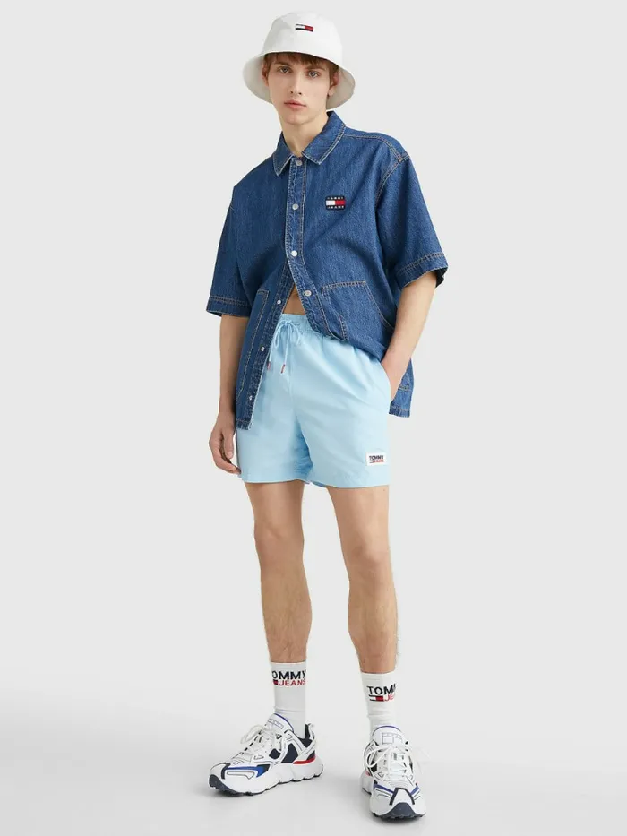 Tommy Hilfiger Logo Patch Mid Length Swim Shorts Sail Blue Mens Swimwear Gift Ideas