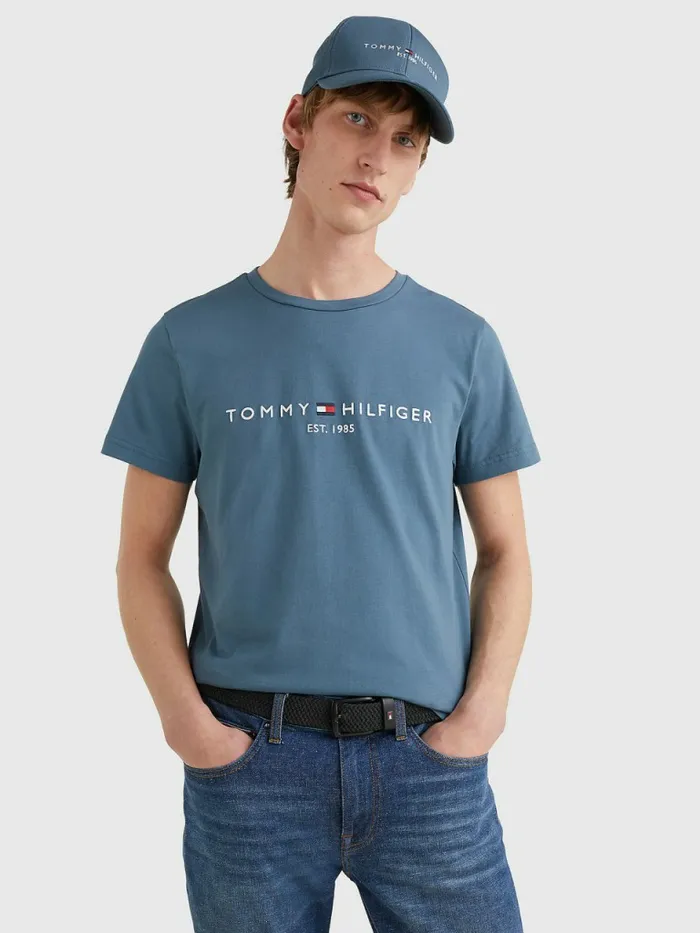 Tommy Hilfiger Logo Print TShirt Charcoal Blue Mens TShirts Near Me