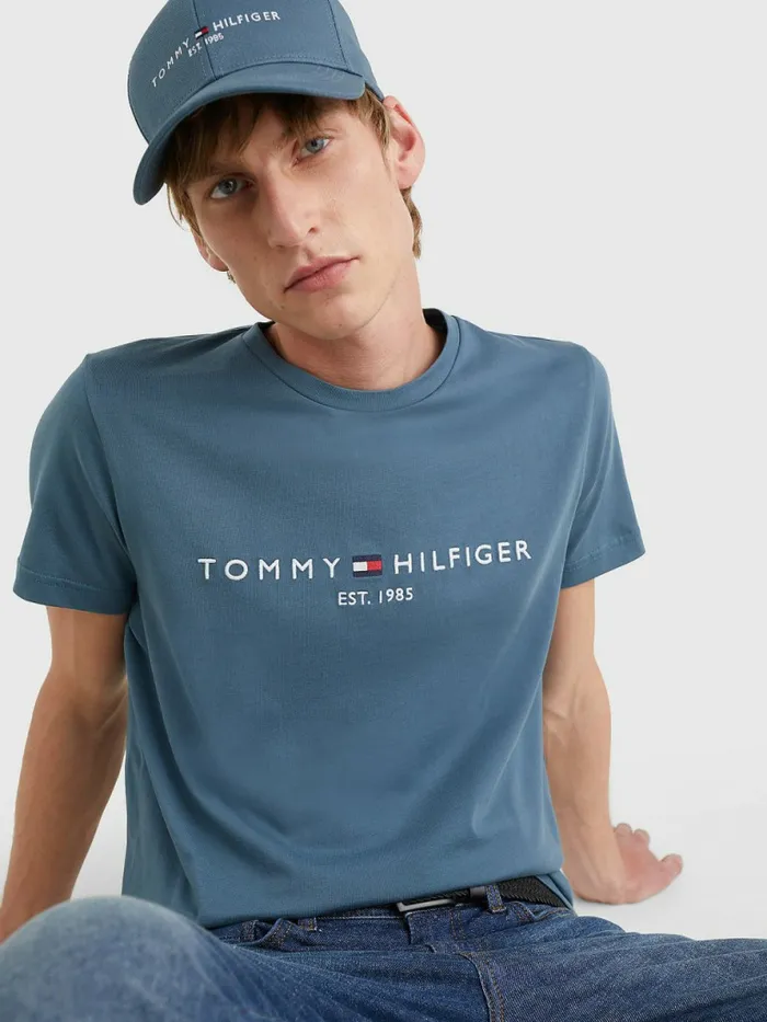 Tommy Hilfiger Logo Print TShirt Charcoal Blue Mens TShirts Near Me