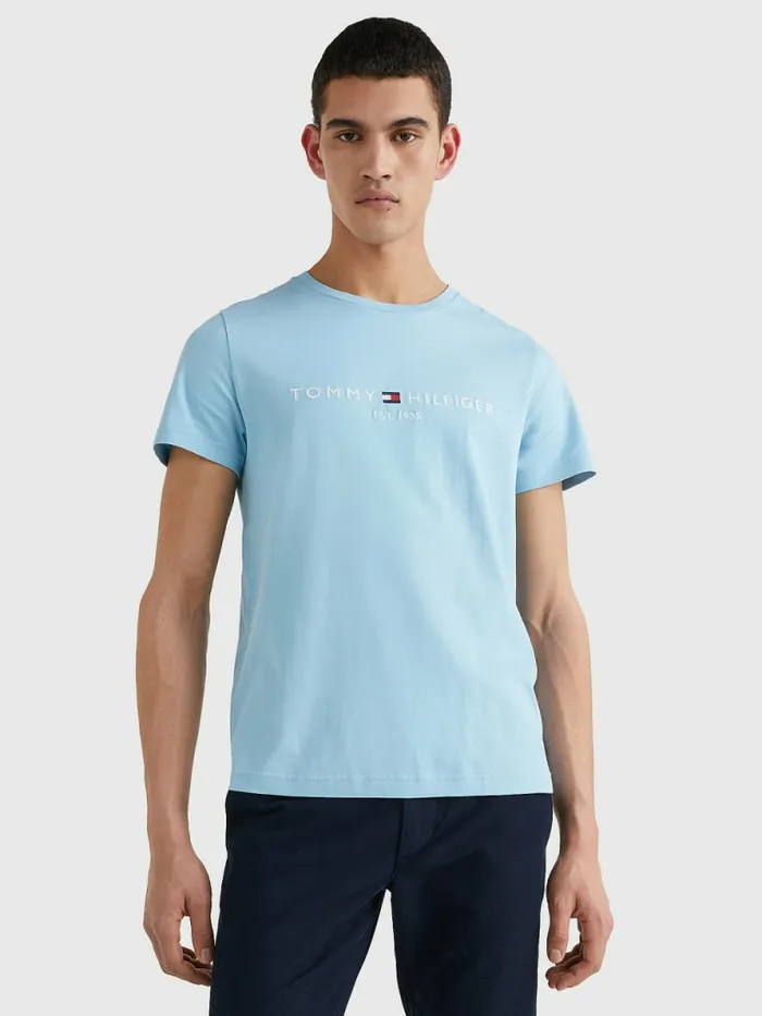 Tommy Hilfiger Logo Print TShirt Columbia Blue Mens TShirts Popular