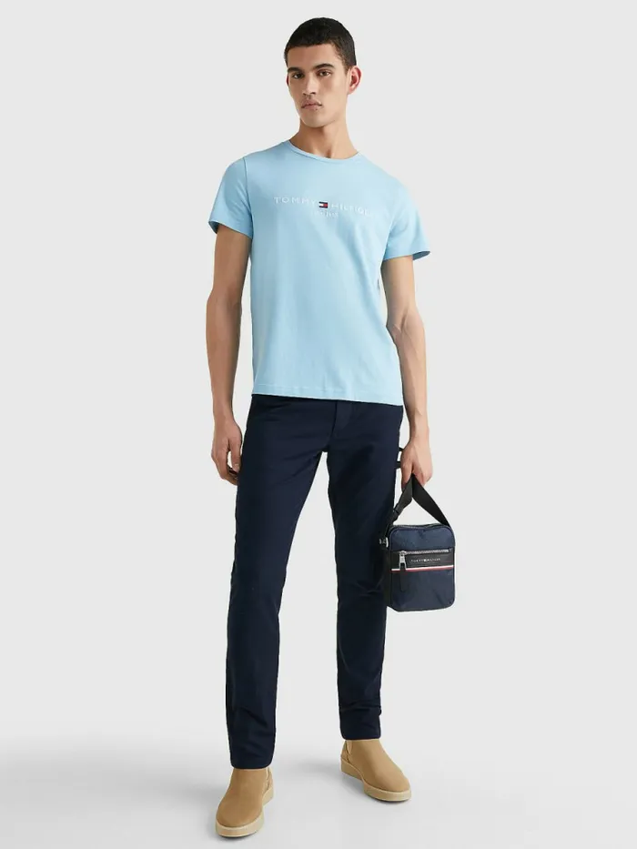 Tommy Hilfiger Logo Print TShirt Columbia Blue Mens TShirts Popular