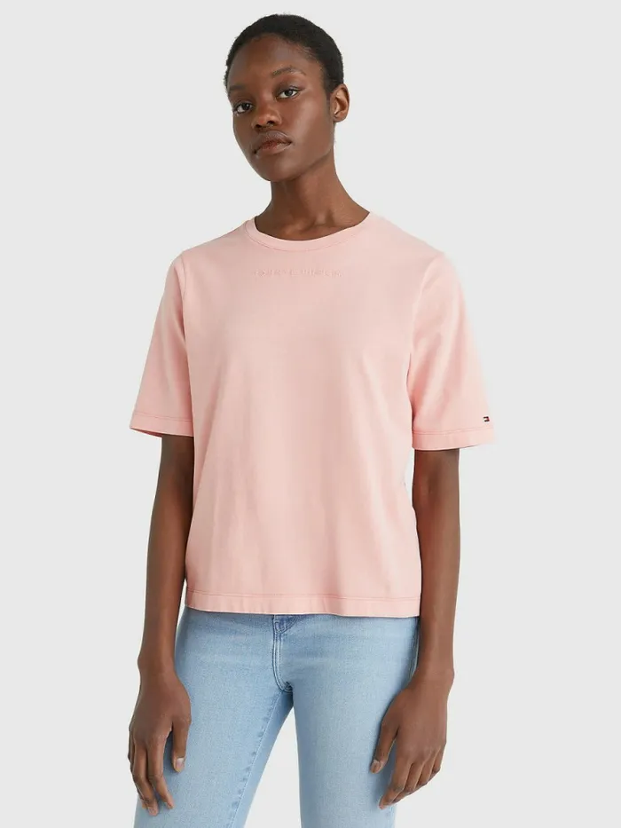 Tommy Hilfiger Logo Relaxed Fit TShirt Coral Shimmy Womens TShirts Online