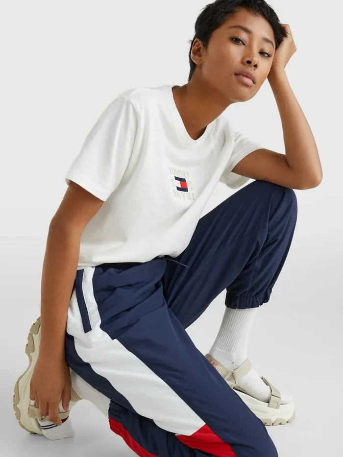 Tommy Hilfiger Logo Relaxed Fit TShirt Ecru Womens TShirts Cheap On Sale