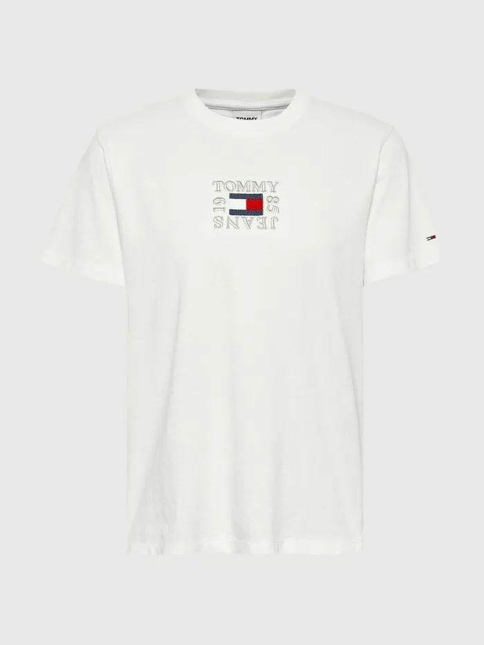Tommy Hilfiger Logo Relaxed Fit TShirt Ecru Womens TShirts Cheap On Sale