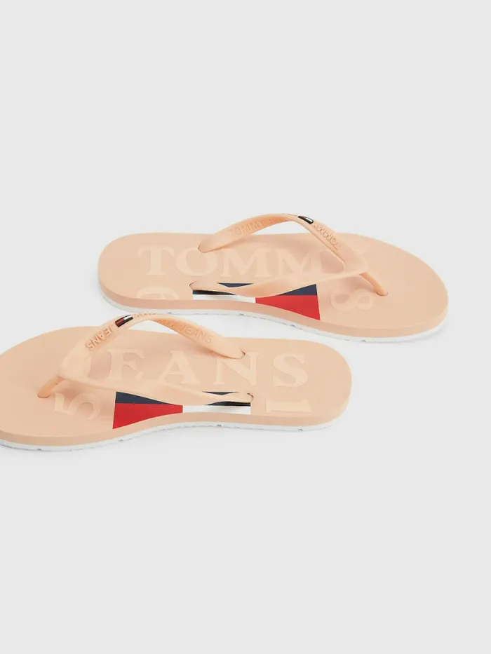 Tommy Hilfiger Logo Strap Flip Flops Frosty Mango Womens Sandals Gift 4 You