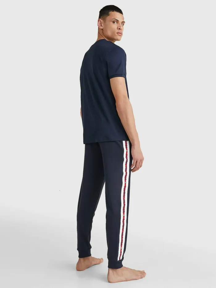 Tommy Hilfiger Logo Stripe TShirt Desert Sky Mens Essentials