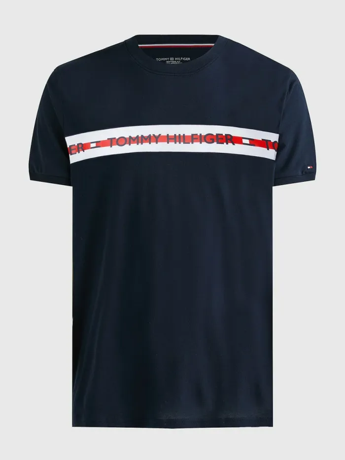 Tommy Hilfiger Logo Stripe TShirt Desert Sky Mens Essentials