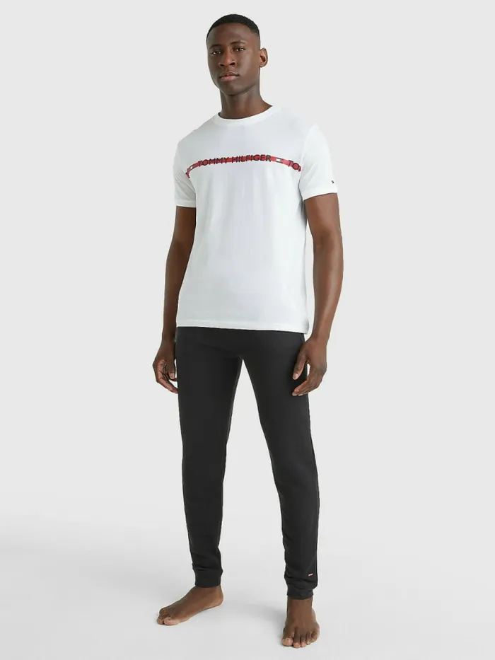 Tommy Hilfiger Logo Stripe TShirt White Mens Essentials