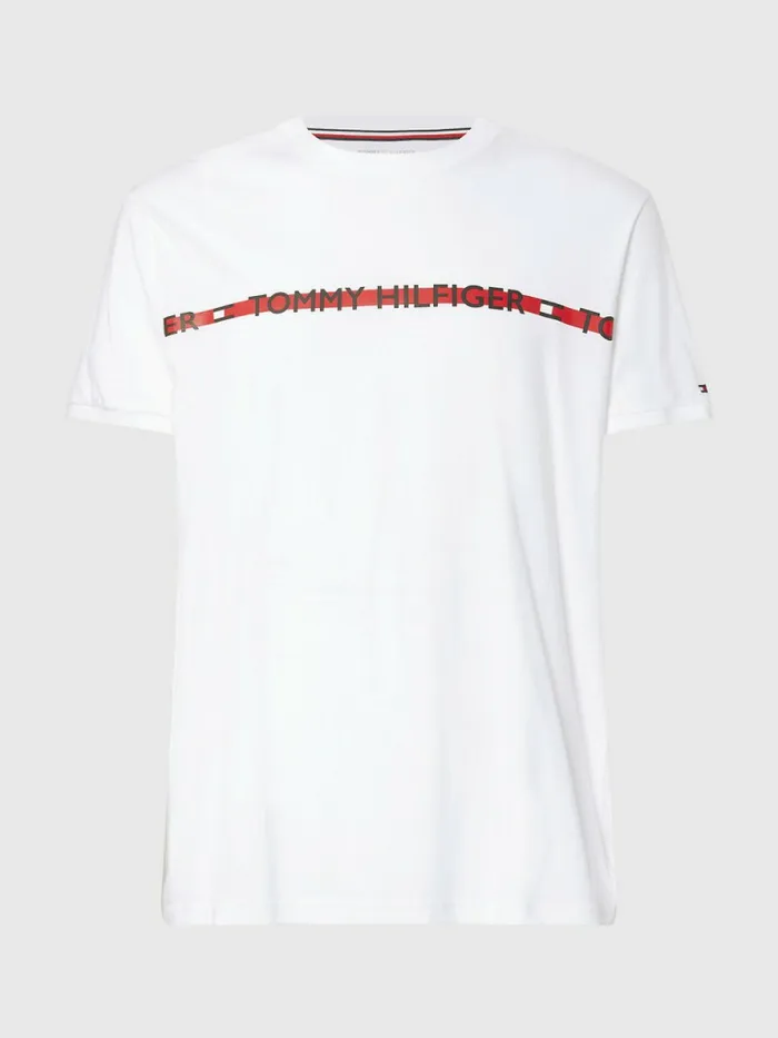 Tommy Hilfiger Logo Stripe TShirt White Mens Essentials