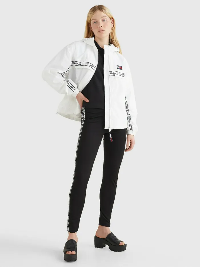 Tommy Hilfiger Logo Tape Chicago Windbreaker White Womens Coats and Jackets Sale