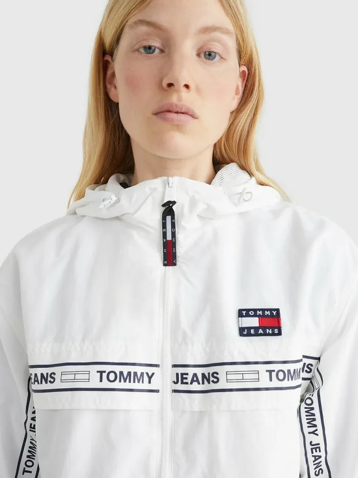 Tommy Hilfiger Logo Tape Chicago Windbreaker White Womens Coats and Jackets Sale